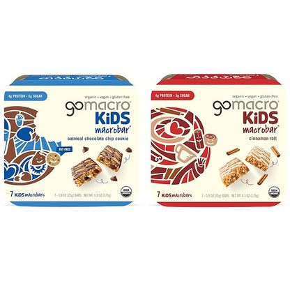GoMacro MacroBar Organic Vegan Protein Bars - Sunflower Butter + Chocolate & Oatmeal Chocolate Chip (2.3 Ounce Bars, 12 Count) (Pack of 2)
