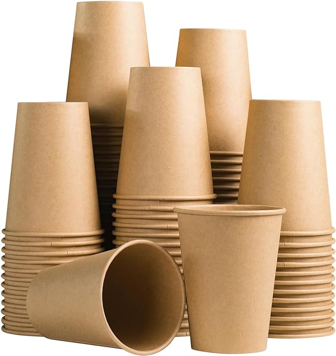 Lamosi 100 Count 12 oz Kraft Paper Cups, Disposable Hot/Cold Paper Coffee Cups, 12 Ounce Beverages Cups, Water Cups for Party Picnic Travel and Events