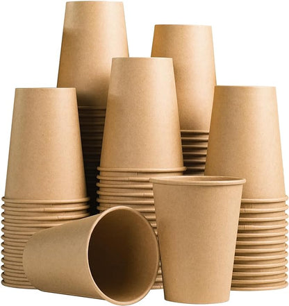 Lamosi 100 Count 12 oz Kraft Paper Cups, Disposable Hot/Cold Paper Coffee Cups, 12 Ounce Beverages Cups, Water Cups for Party Picnic Travel and Events