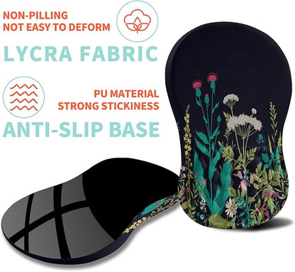 Ergonomic Mouse Pad Wrist Support with Memory Foam Massage Bulge, Carpal Tunnel Pain Relief Mousepad Wrist Rest for Mouse(12x8 inch, Midnight Floral)