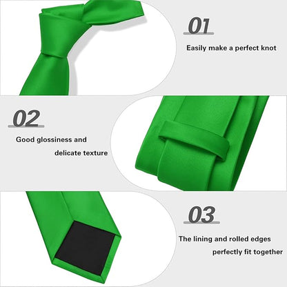 PenSee Men's Tie Set Solid Pure Color 3.15" (8CM) Classic Formal Plain Necktie and Pocket Square Set For Men