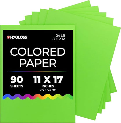 Hygloss Light Green Colored Paper - 24 lb, 89 GSM, Acid-Free, Fade-Resistant, 11x17-Inch Ledger Size Color Copy Paper, 90 Sheets