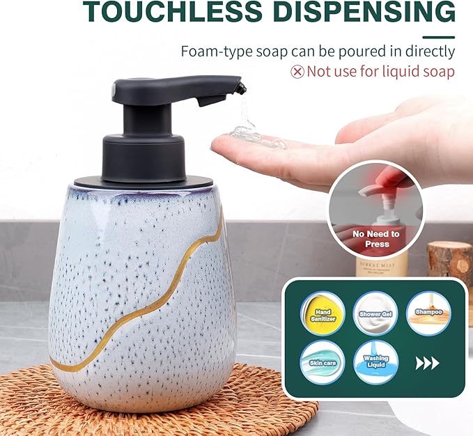 BosilunLife Automatic Soap Dispenser Bathroom - Liquid Hand Free Dispenser Smart Electric Ceramic Lotion Soap Dispenser Touchless with Waterproof Pump Rechargeable for Dish Soap, 17oz, Speckled Blue