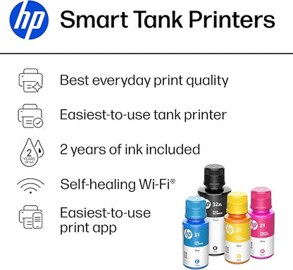 HP Smart Tank 5101 Wireless All-in-One Refillable Ink Tank Printer, Scanner, Copier with 2 years of Ink included, Wireless printer for home use (1F3Y0A)
