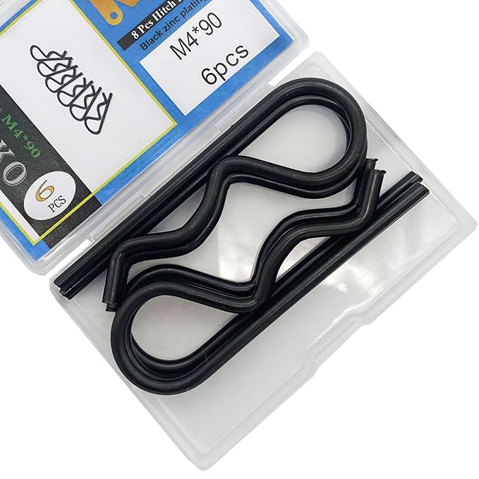 6 Pcs Heavy Duty Hitch Pins Clip R Clips Spring Retaining Wire Hair Pins Cotter Pin Strong Spring Tension Large R Clip Carter Pin Large for Trailer Tractors Mower Cart Truck Black zinc M4*90mm
