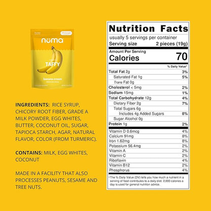 Numa Foods Banana Taffy Candy, Made with Real & Simple Ingredients Low Sugar, High Protein, Low Calorie, All Natural & Gluten Free Banana Cream Taffy - 3 Bags with 10 Individually Wrapped Chews Each
