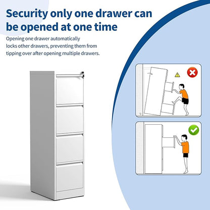 4-Drawer Locking Vertical File Cabinet, Metal Storage Cabinet for Office/Home – Secure Vertical Filing for Letter/Legal/A4/F4 Documents, Easy to Assemble Steel Cabinet (White, 4 Drawer-52 H)
