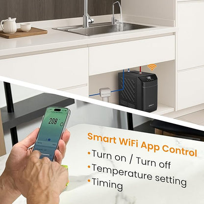 Instant Hot Water Dispenser 110V, Under-Sink Boiler with Hot Faucet, WiFi Smart Control, Digital Temp 113–208°F, Child Safety Lock, Energy Efficient, Quiet Operation, Ideal for Kitchen or Office