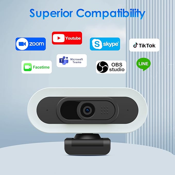 saylas 2K Webcam for PC, 2K@60FPS/1080P@60FPS Webcam with Microphone, USB Computer Camera with RGB Lights, Autofocus, Noise Cancellation, Privacy Cover, 65° FOV, Web Camera for Computer/Laptop/MacBook