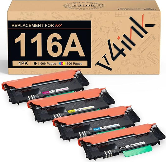 v4ink 116A Toner Cartridge 4 Pack Replacement for HP 116A W2060A W2061A W2062A W2063A use with HP Color Laser 150a 150nw MFP 178nw 178nwg 179fnw 179fwg Printer Ink (KCMY)