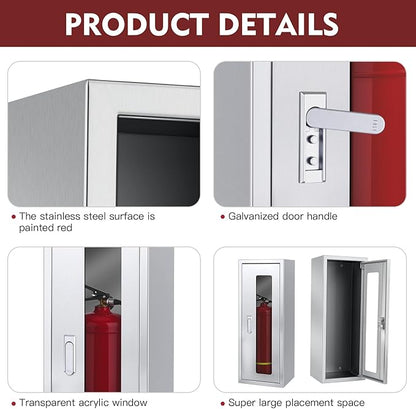 Fire Extinguisher Cabinet ,Wall Mount Fire Extinguisher Box ,Surface Mounted, 25-9/16" H x 9-13/16" W x 6-7/8" D Heavy Duty Fire Extinguisher Mount Stainless Steel (Stainless Steel Color)