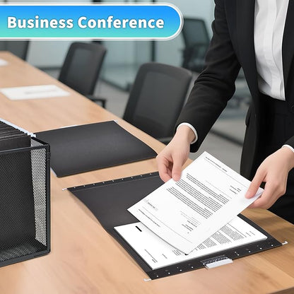 25-Pack Black Hanging File Folders, Letter Size (8.5" x 11Inch), Includes 35 Transparent Label Cards & 50 Sticker Labels,1/5-Cut Tabs for Home & Office Organization