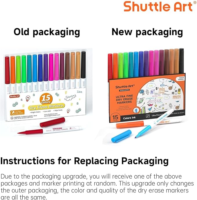 Shuttle Art Dry Erase Markers 15 Colors — Ultra Fine Tip Whiteboard Markers with Eraser