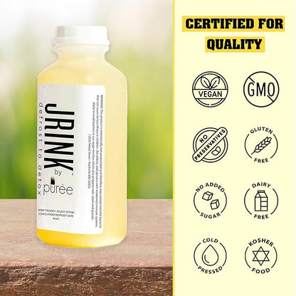 JRINK by Purée Ginger Lemon Juice, Cold Pressed Juice Cleanse with Organic Lemon Ginger, Detox Drink from Raw Fruit and Vegetable, No Preservatives, Healthy Cleanse, 16oz Bottles, 12 Pack