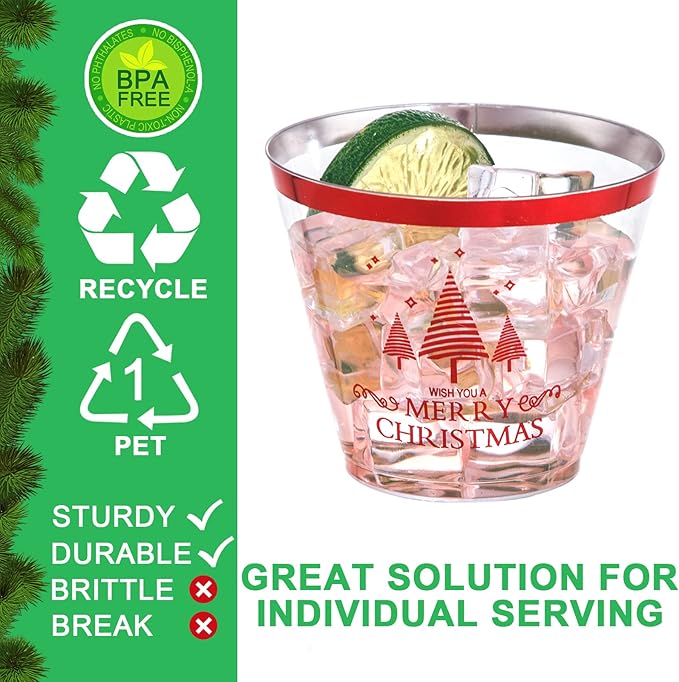 WELLIFE 60Pcs Christmas Party Cups, 9oz Merry christmas Cups, Christmas Disposable Plastic Cups for Daily Use, Holiday Party Supplies