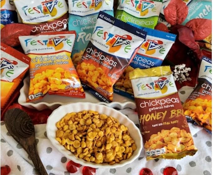 Feel Festive Roasted Chickpeas Variety Snack Pack - Crunchy Balanced Macro Nut Free Healthy Garbanzo Beans - Non-GMO Vegan Soy-Free - Convenient 24 Bags