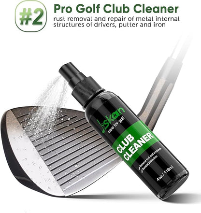 Pro Golf Cleaning Kit with Golf Club Cleaner Brush, Grip Cleaner, Club Polish, Towel, Club Groove Sharpener Tool Essentials Golf Accessories for Men Golf Gifts for Golfers