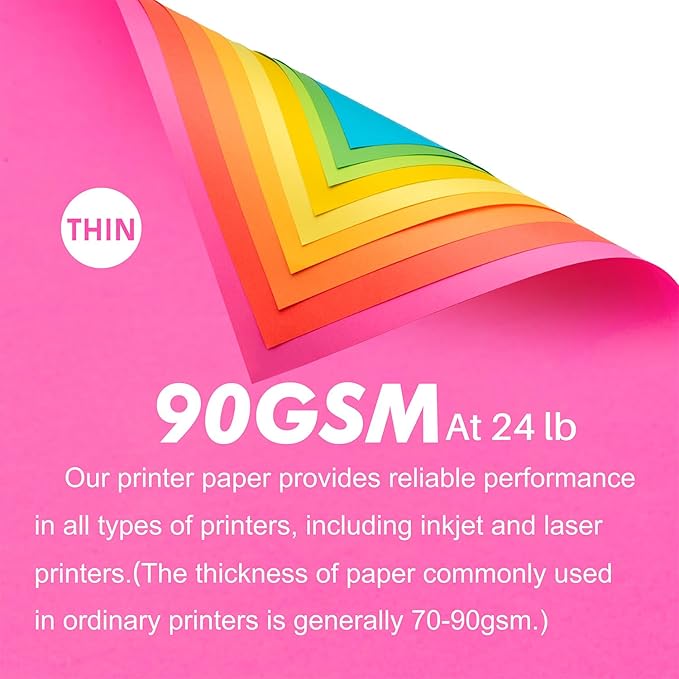 Color Print&Copy Paper 8.5x11 Inches,180 Sheets 6 Colors Pastel A4 Printer Paper 20 lb/90GSM Colored Multipurpose Computer Pastel Paper for Office Printer School Cutting DIY Kids
