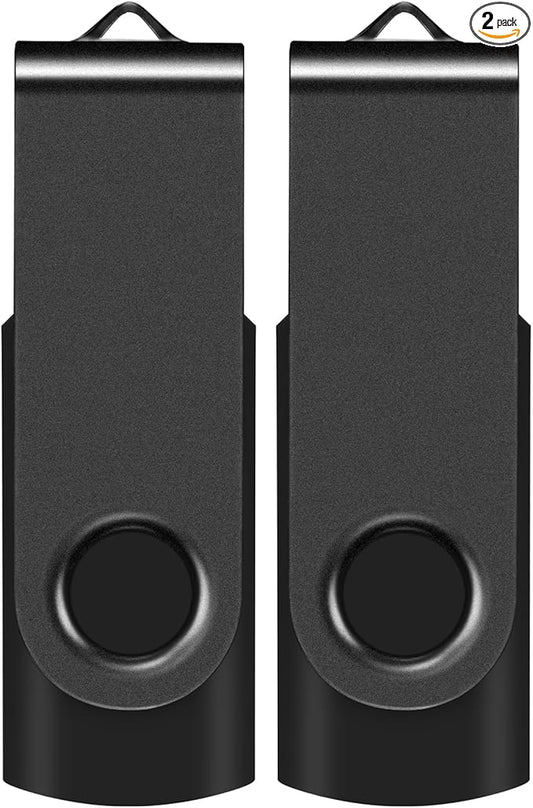 2GB USB Flash Drive, AreTop 2 Pack USB 2.0 Thumb Drives Memory Stick Swivel Jump Drive for Home & Office Use (2 Pack 2GB, Black)