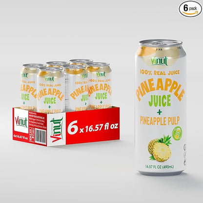 Vinut Natural Pineapple Juice Drink with Pulp, (16.57 fl oz, Pack of 6) - Real Pineapple Juice, No Sugar Added, Gluten Free, GMO-Free
