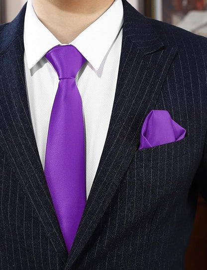 PenSee Men's Tie Set Solid Pure Color 3.15" (8CM) Classic Formal Plain Necktie and Pocket Square Set For Men