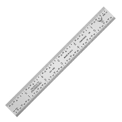 PEC Tools 6-Inch Rigid Steel Ruler, High-Quality Carbon Steel with Satin Chrome Finish, 3R Graduation (1/32", 1/64", 1/10", 1/50"), Fully Hardened and Tempered, Made in USA