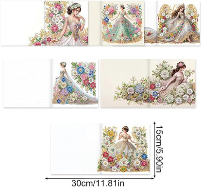 6pcs DIY Dress Girl Diamond Art Painting Greeting Cards Kit, Rhinestone Art Holiday Birthday Card Set with Envelopes, DIY Festival Craft for Girlfriend, Christmas Valentine Gift Making Supplies