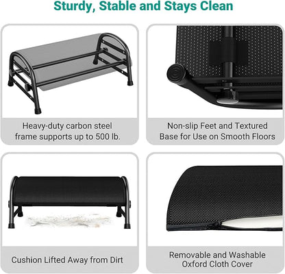 Adjustable Foot Rest for Under Desk at Work, Ergonomic Under Desk Footrest with 6 Positions, Foot Stools for Under Office Desk Chair, Leg Rest for Home, Car, Computer, Gaming Accessories