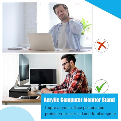 Jetec 2 Pcs Acrylic Monitor Stand Desktop Video Acrylic Monitor Riser Desk Shelf Computer Stand for Laptop TV Computer Screen Desk Organizer Teacher's Day Supplies (Black, 16 x 8 x 3 Inch)