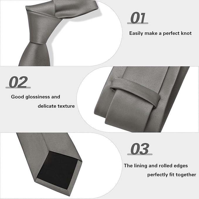 PenSee Men's Tie Set Solid Pure Color 3.15" (8CM) Classic Formal Plain Necktie and Pocket Square Set For Men