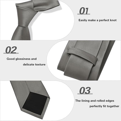 PenSee Men's Tie Set Solid Pure Color 3.15" (8CM) Classic Formal Plain Necktie and Pocket Square Set For Men