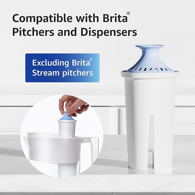Overbest Alkaline Water Filter, Replacement for Brita® Pitchers and Dispensers, Brita® Classic 35557, OB03, Mavea® 107007, and Amazon Basics® 10-Cup Pitcher, Includes 6 Filters