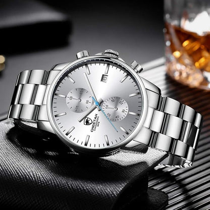 GOLDEN HOUR Fashion Business Mens Watches with Stainless Steel Waterproof Chronograph Quartz Watch for Men, Auto Date