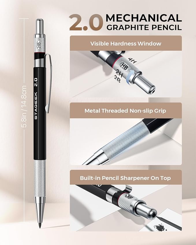 30PCS Mechanical Pencil Set with Leather Bag, Drawing Pencils 0.5, 0.7, 0.9MM & 3PCS 2MM Sketching Pencil with 464PCS Leads (6B 4B 2B HB 2H 4H Color) for Artist Drafting Drawing Writing