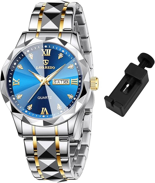 Watches for Men Diamond Business Dress Analog Quartz Mens Watches Stainless Steel Waterproof Luminous Date Two Tone Luxury Casual Wrist Watch Relojes para Hombres