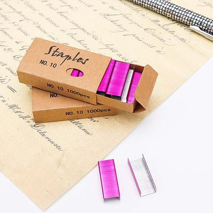 NatSumeBasics 4000 Rose Red Staples #10 Colored Staples for Mini Stapler, No.10 Staple Smaller Than Standard Staple (Rose Red)