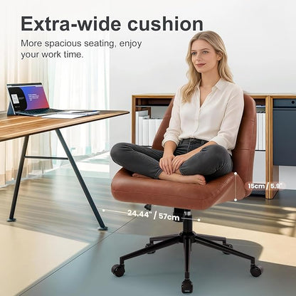 IWMH Home Office Chair, PU Leather Ergonomic Desk Chair with Armrests, Mid-Century Modern Executive Task Chairs, Height Adjustable (Brown)