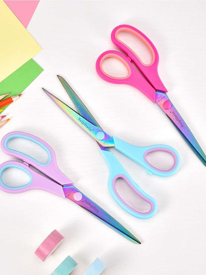 8.5" Multipurpose Office Scissors Heavy Duty, Titanium Coating Sharp Blades, Ergonomic Semi-Soft Rubber Grip, Scissors All Purpose for Sewing, School, Fabric, Art Craft Supplies, 3-Pack
