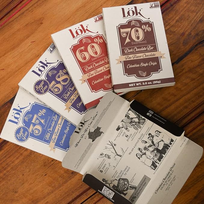 Lok Dark Chocolate Bar 60% Cacao | Fair Trade, Non GMO, Kosher, Gluten Free, Vegan, Bean-to-Bar, Paleo, Ethically Sourced Lök | 3.0 Ounce 6 Pack