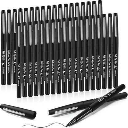 36 Pcs Felt Tip Pens 0.7mm Medium Point Colored Felt Tip Pens for Journaling Planner Writing Note-taking Art Office and School Supplies(Black)