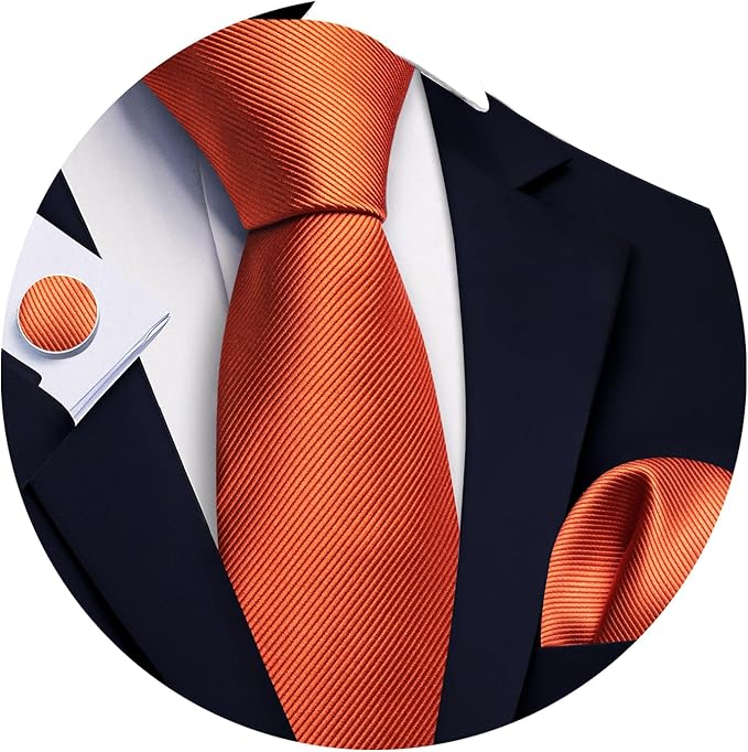 Barry.Wang Tie Sets for Men Silk Solid Necktie Stain Ties Handkerchief Pocket Square Cufflinks Wedding Business Dyed