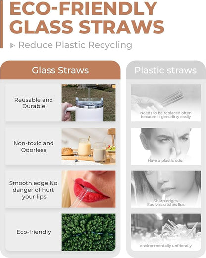 Foogwee® 20 Packs Reusable Glass Straws Set, 12'' x 10mm Clear Drinking Straws for Smoothies, Shakes, Coffee, Juice, Sodas, Milk, Tea, Cocktails, Set of 8 Straight and 8 Bent with 4 Cleaning Brushes