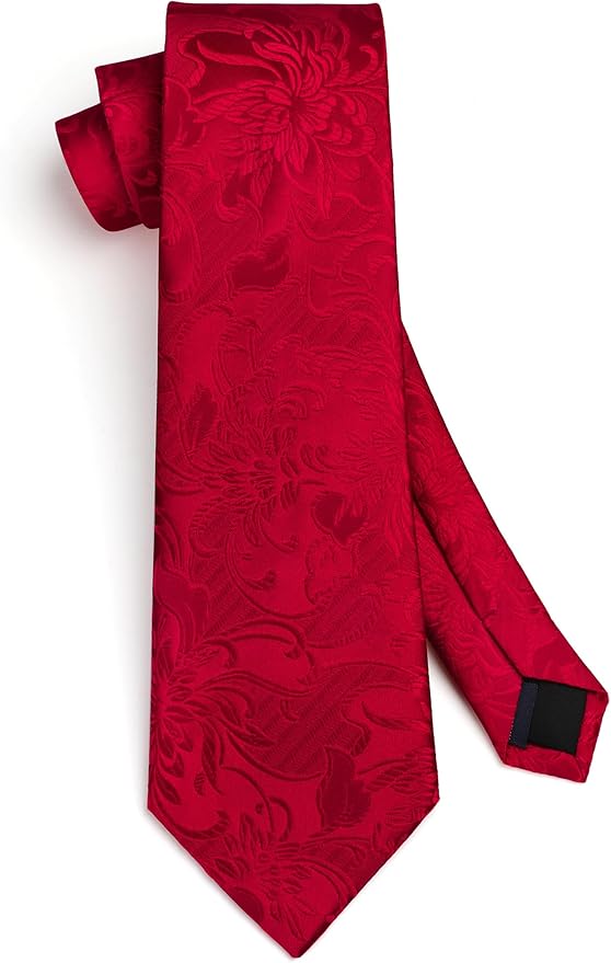 HISDERN Men Floral Ties Woven Classic 3.4" Necktie Set Formal Tie Pocket Square for Wedding with Handkerchief Gift Box