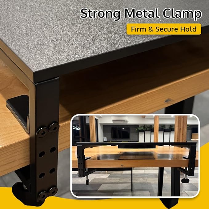 Ergonomic Clamp on Computer Monitor Laptop Riser Stand with Drawer, 21.6 x 9.8 inch - Black