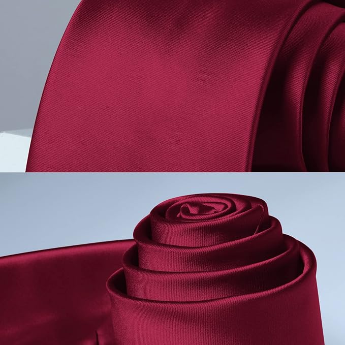 HISDERN Mens Solid Color Ties Formal Satin Necktie and Pocket Square Set Classic Wedding Business Tie & Handkerchief