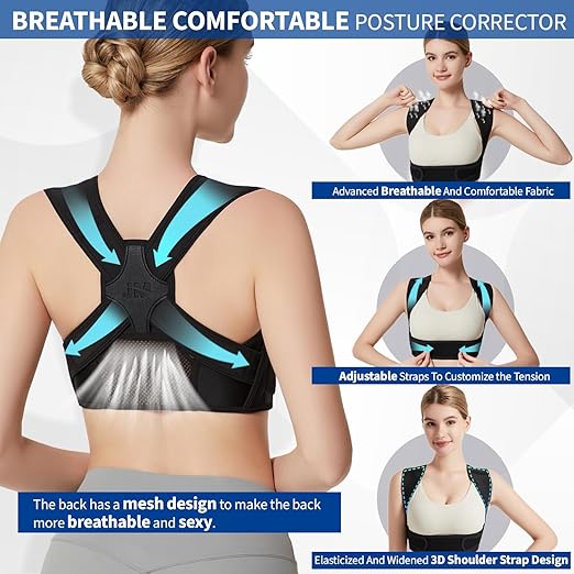 Posture Corrector for Back Support: Adjustable Shoulder Posture Brace for Men and Women (Black, Small/M)