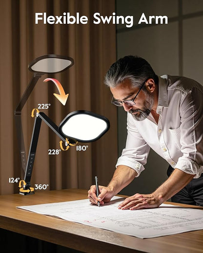 Desk Lamps for Home Office, 2000LM Eye-Caring Desk Light with Clamp, Dimmable Zoom Lighting with 3 Colors & 10 Brightness, Remote Computer Ring Light for Video Calls,Conference, Reading, CRI>97.8