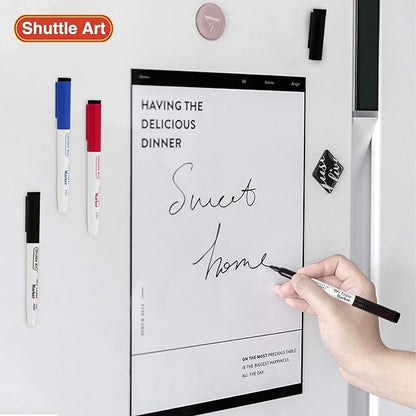 Shuttle Art Dry Erase Markers, 15 Pack 3 Colors Magnetic Whiteboard Markers with Erase, Fine Point Dry Erase Markers for Writing on Whiteboard Glass Mirror for School Home Office(11 Black 2Blue 2Red)