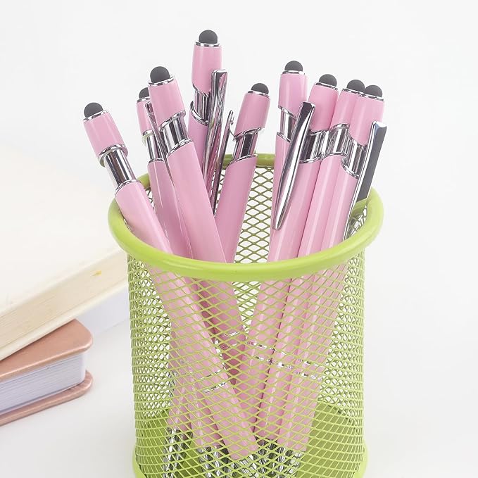 Ballpoint Pen 2-in-1 Stylus Retractable Ballpoint Pen with Stylus tip, Metal Stylus Pen for Touch Screens, 1.0 mm Black Ink (Pink)