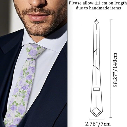 Cotton Floral Ties for Men 2.76" Men's Skinny Tie Linen Flower Printed Neck Tie for Wedding Dating Party